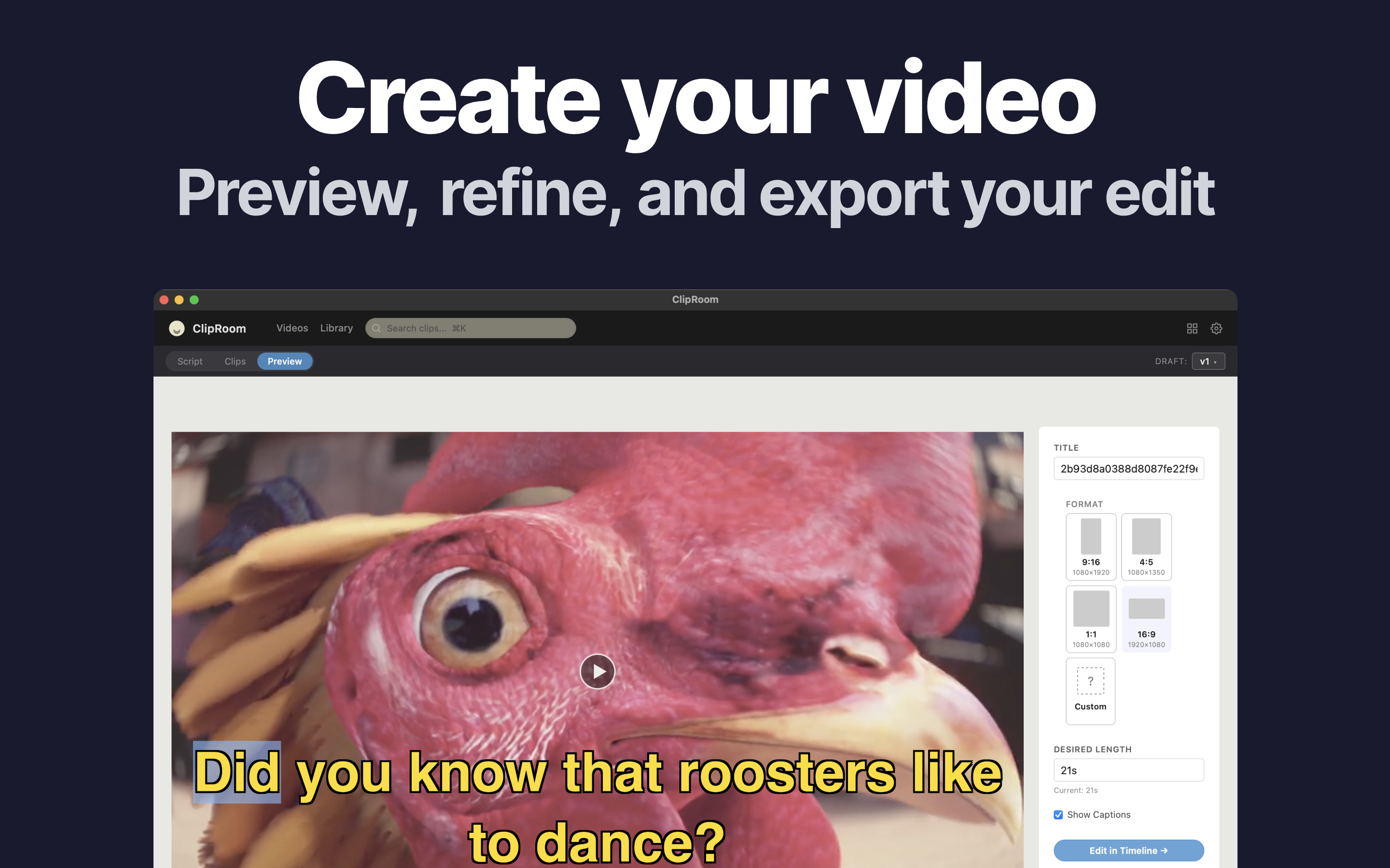 ClipRoom result — preview, refine, and export